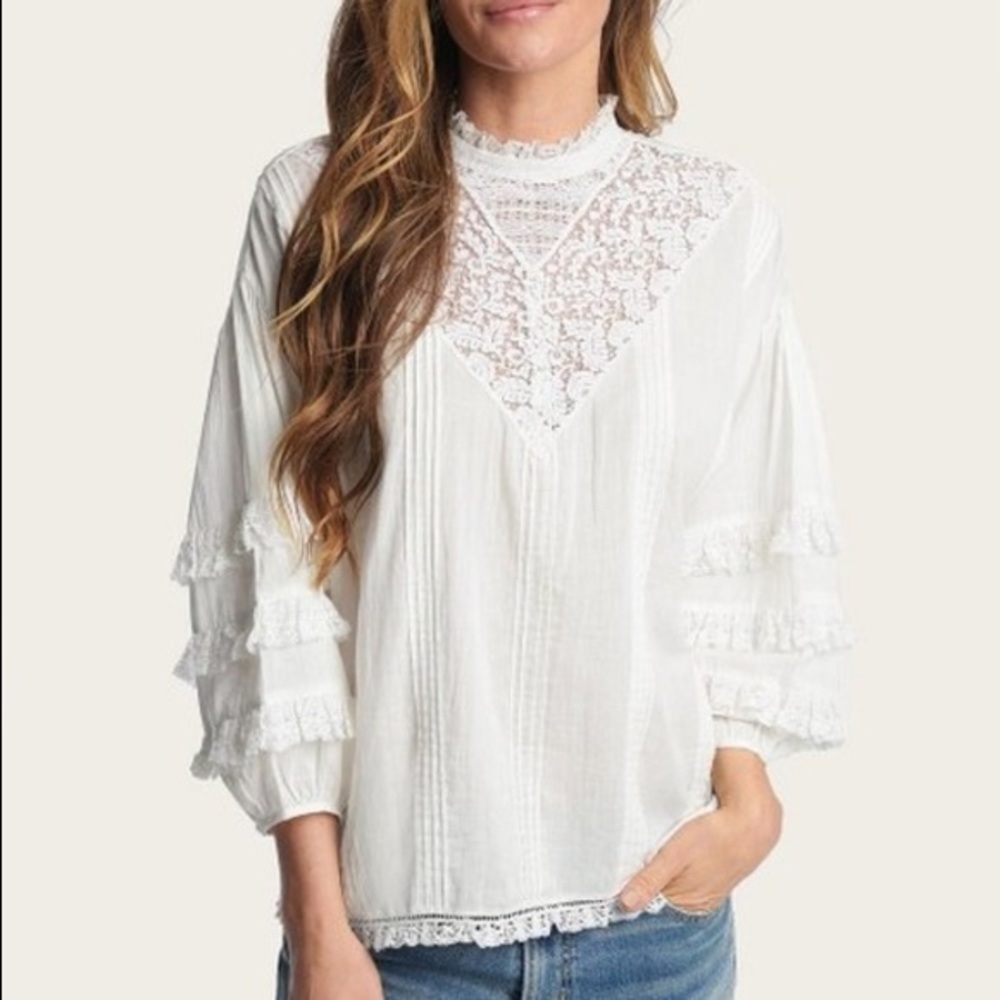 FRYE white lace and linen blouse